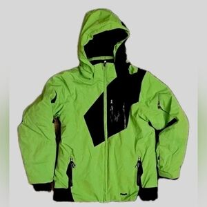 Spyder Ski Jacket Neon Green & Black Insulated Hood Big Boys Youth Size 18 $189